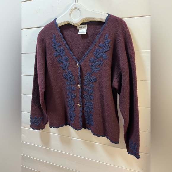❣️LAURA PETITES Burgundy Vintage Wool Cardigan - Size S - Picture 8 of 8